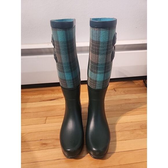 UGG Sabine Tall Women's Green Waterproof Rain Boots Plaid Shoes 6 - Picture 3 of 11